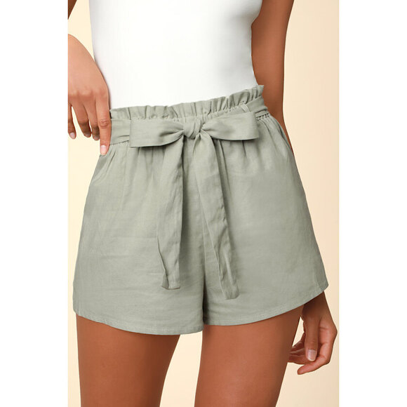 Lulus Jemima Sage Green Paper Bag Waist Shorts - Size M - Picture 1 of 4